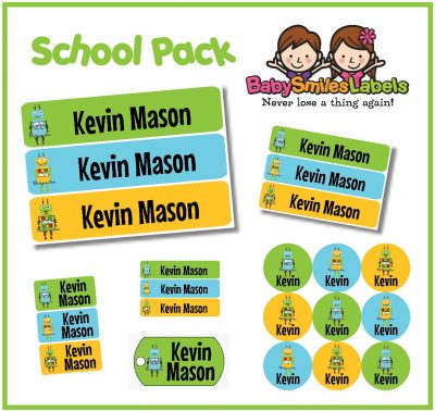 Super Robots School Labels Pack