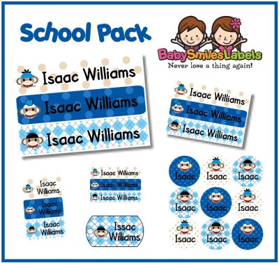 Sock Monkey Boy School Labels Pack
