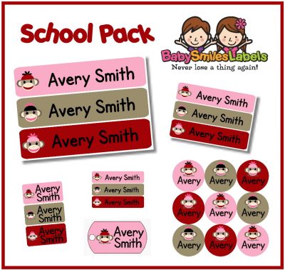 Sock Monkey Girl School Labels Pack
