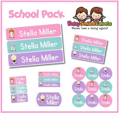 Sweet Ballet Girl School Labels Pack