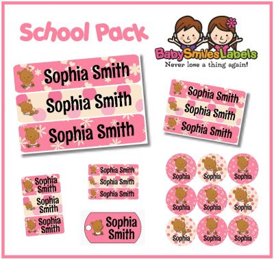 Teddy Bear Girl School Labels Pack