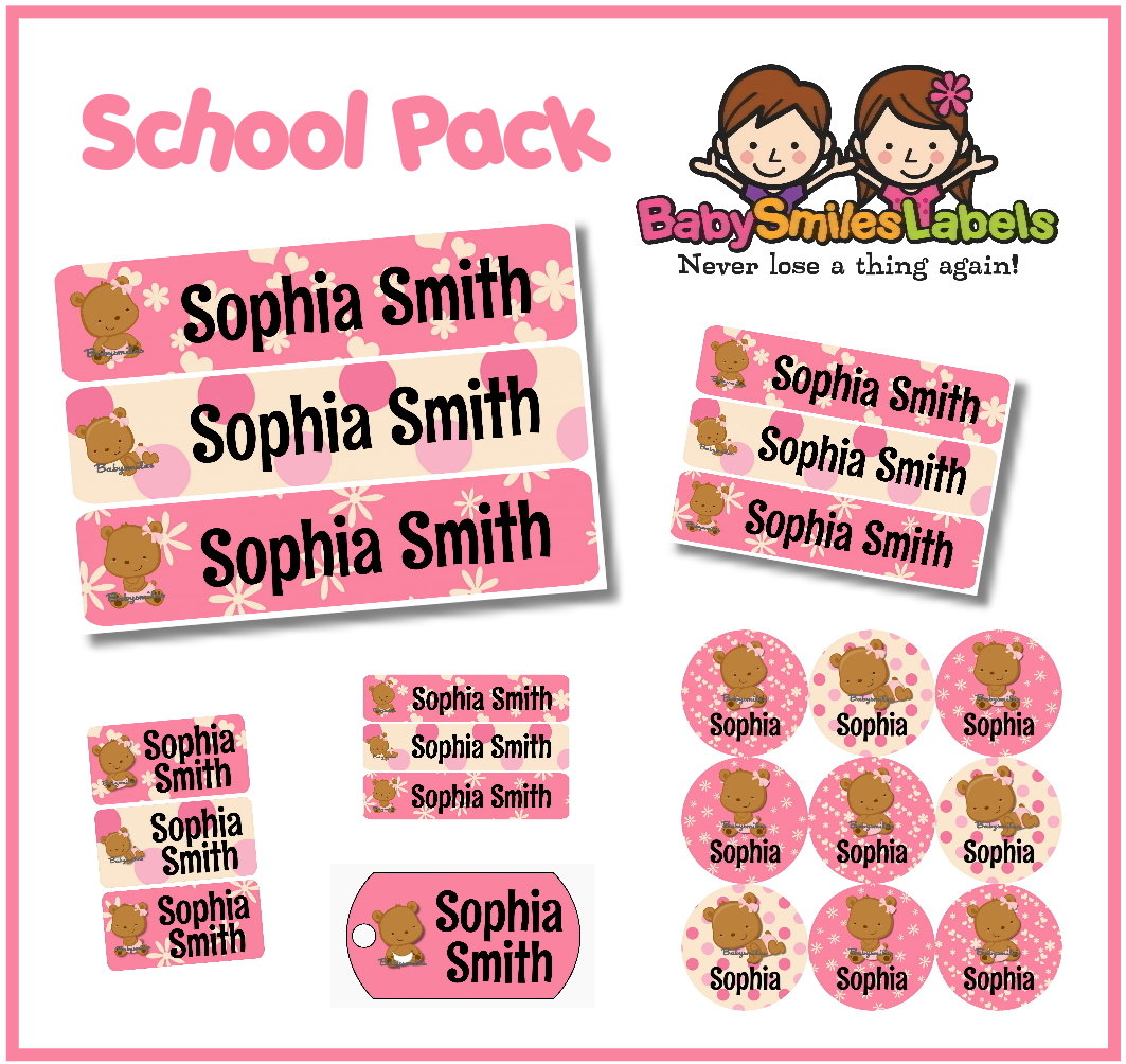 Teddy Bear Girl School Labels Pack