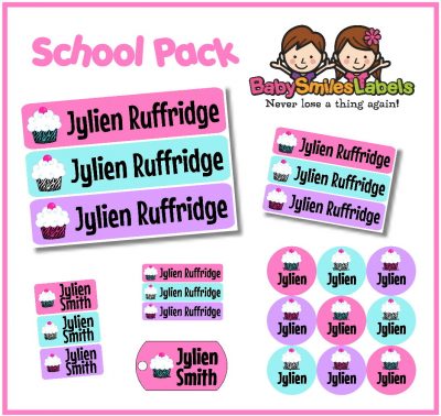 Zebra Print Cupcakes School School Labels Pack