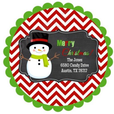 Cute Snowman Chevron Personalized Stickers
