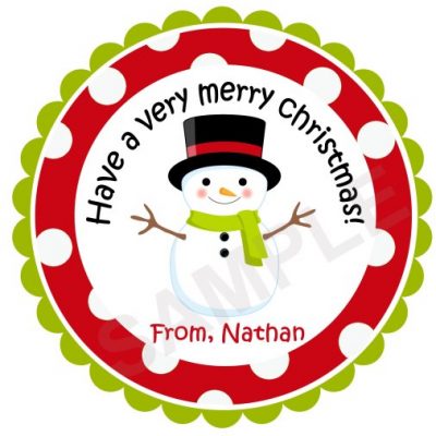 Cute Polka Dot Snowman Personalized Stickers