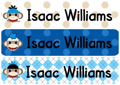 Sock Monkey Boy Rectangle Personalized Name Labels