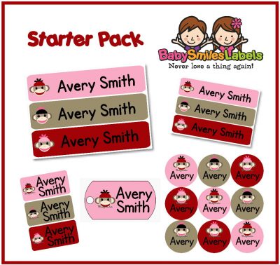 Sock Monkey Girl Starter Labels Pack