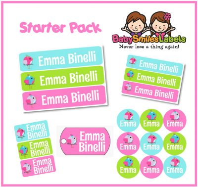 Lil Cute Girly Birds Starter Labels Pack