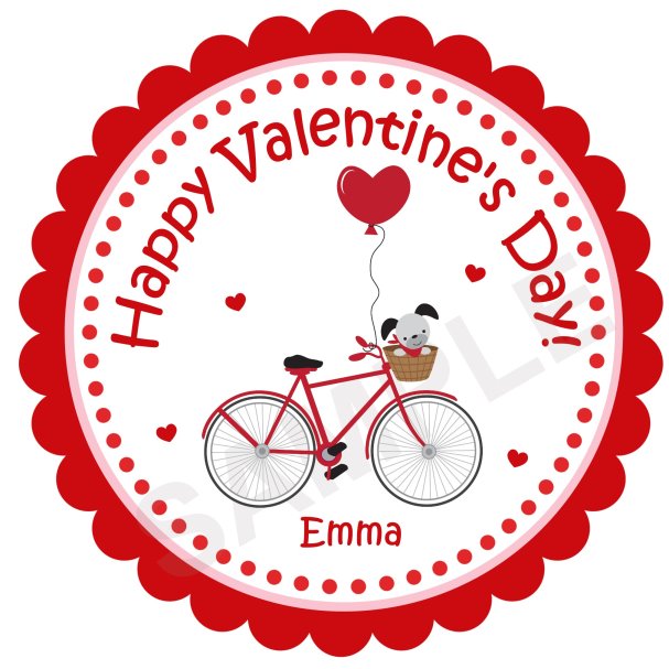 Valentine's Day Bicycle 2 Personalized Stickers