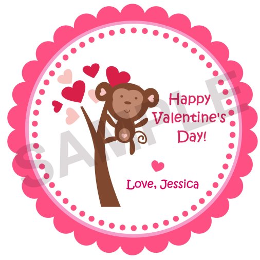 Valentine's Day Monkey Personalized Stickers