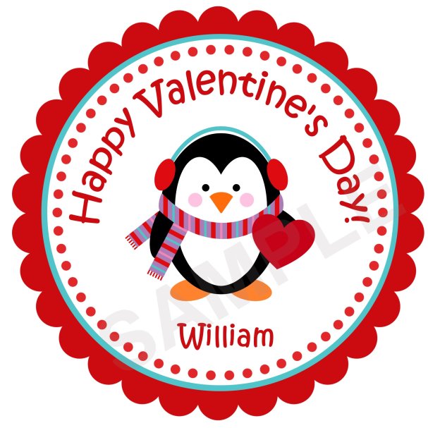 Valentine's Day Penguin Personalized Stickers