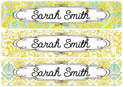 Yellow Damask Rectangle Personalized Name Labels