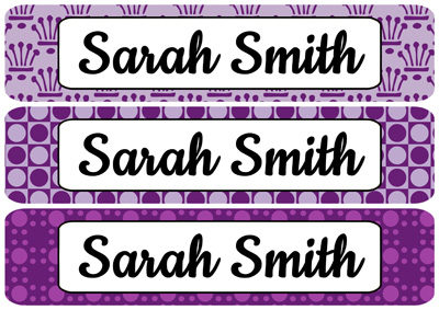 Purple Patterns Rectangle Personalized Name Labels