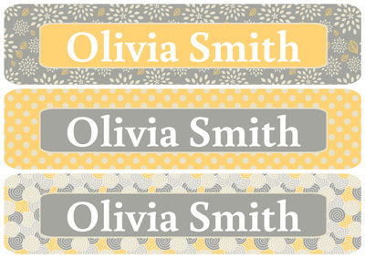 Yellow & Grey Pattern Rectangle Personalized Name Labels