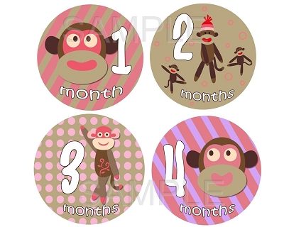 Audrey - Cute Little Sock Monkey Monthly Photo Stickers