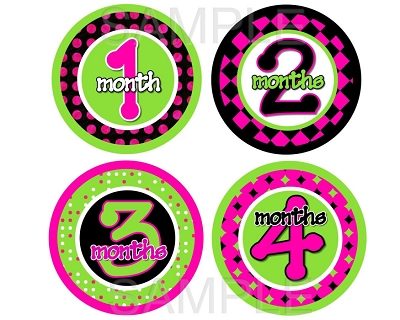 Jenna - Beautiful Hot Pink Green and Black Colors Monthly Photo Stickers
