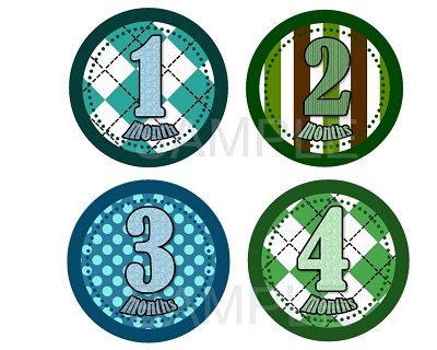 Brayden - Cute Blue and Green Pattern Monthly Photo Stickers