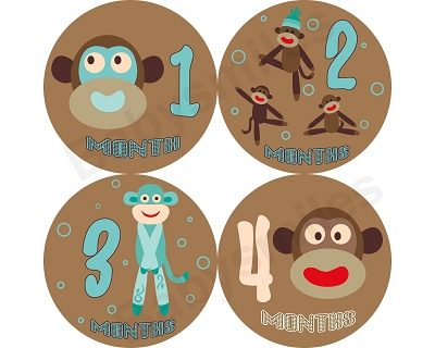 Riley - Cute Sock Monkey Monthly Photo Stickers