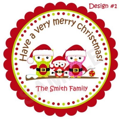 Christmas Owl Family Personalized Stickers