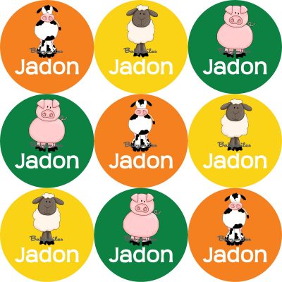 Animal Farm Friends Round Name Label Stickers