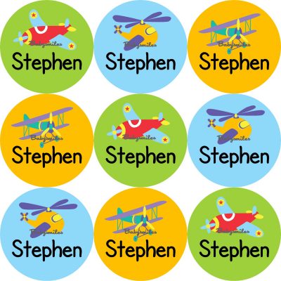 Airplanes Round Name Label Stickers