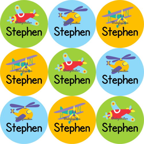 Airplanes Round Name Label Stickers