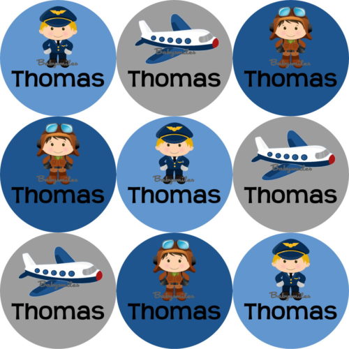 Airplane Pilot Round Name Label Stickers