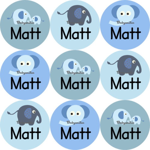 Baby Blue Elephant Round Name Label Stickers