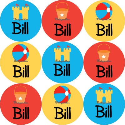 Beach Fun Round Name Label Stickers