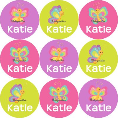 Beautiful Butterfly Round Name Label Stickers