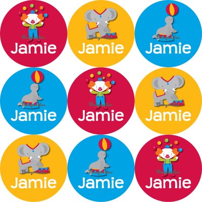 Crazy Circus Round Name Label Stickers