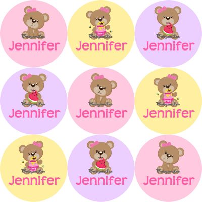 Cutie Bear Round Name Label Stickers