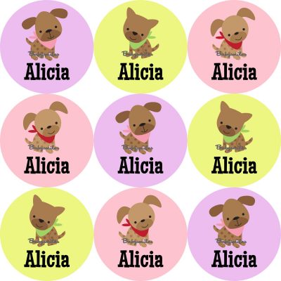 Cutie Dog Girl Round Name Label Stickers