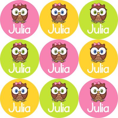 Cutie Owl Round Name Label Stickers