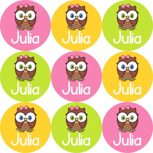 Cutie Owl Round Name Label Stickers