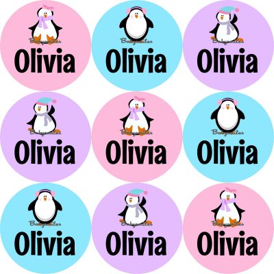 Cute Penguins Round Name Label Stickers