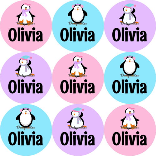 Cute Penguins Round Name Label Stickers