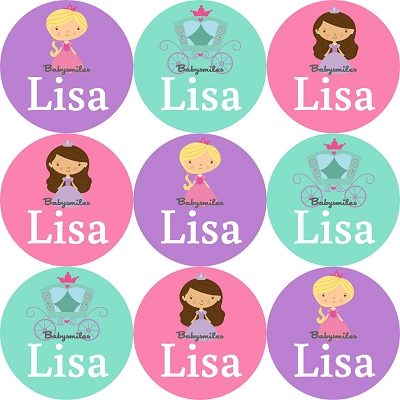 Cute Princess Round Name Label Stickers