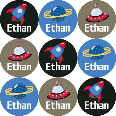 Deep Space Round Name Label Stickers