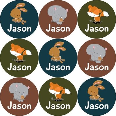 Cute Forest Animals Round Name Label Stickers