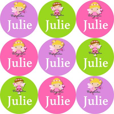 Fairy Girl Round Name Label Stickers