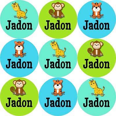 Happy Safari Round Name Label Stickers