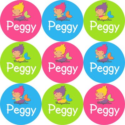 Lil Beautiful Mermaids Round Name Label Stickers