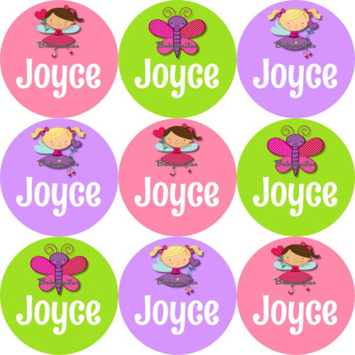 Lil Cute Girls Round Name Label Stickers