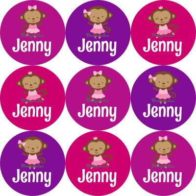 Monkey Ballet Round Name Label Stickers