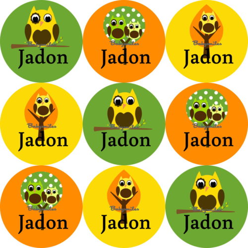 Tree Owl Boy Round Name Label Stickers