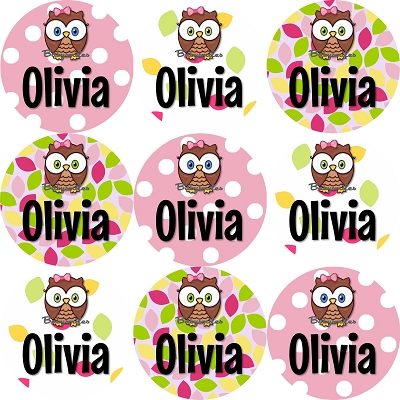 Olivia Owl Round Name Label Stickers