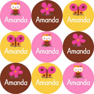 Owl Nature Round Name Label Stickers