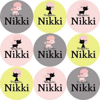Paris Poodle Round Name Label Stickers