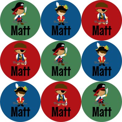 Pirates Round Name Label Stickers